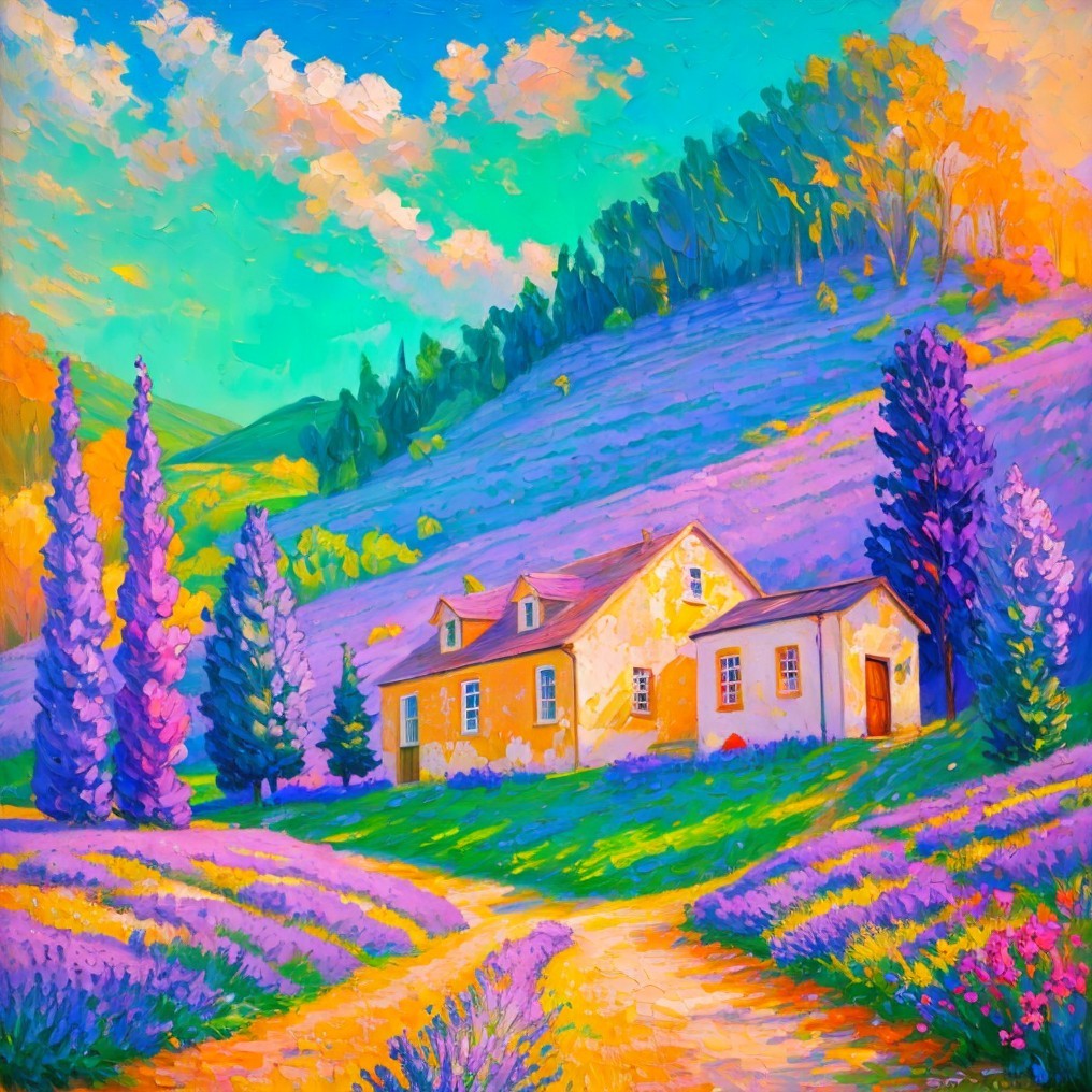 Charming Farmhouse Amidst Vibrant Lavender Fields