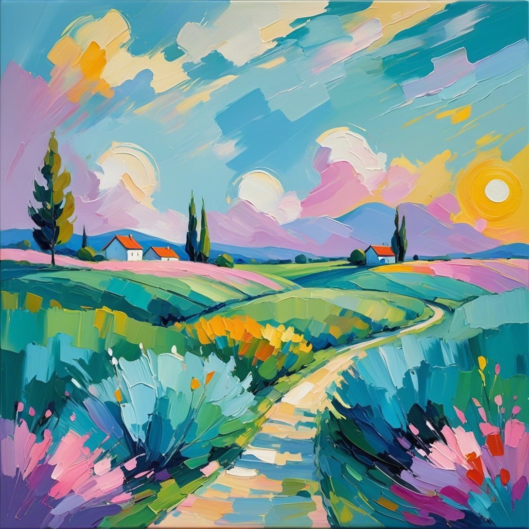 Impressionistic Oil Painting of a Colorful Landscape