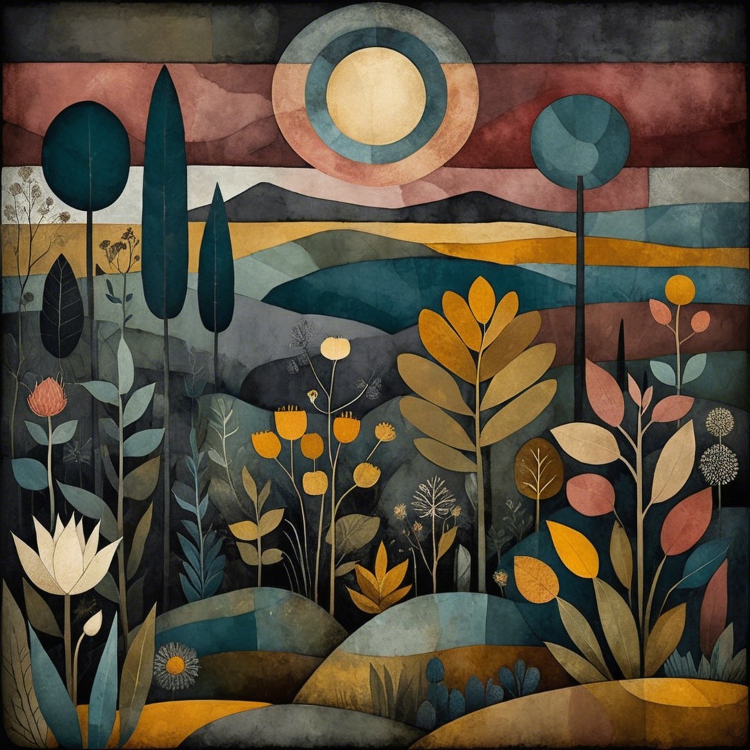 Stylized Landscape with Abstract Flora and Fauna