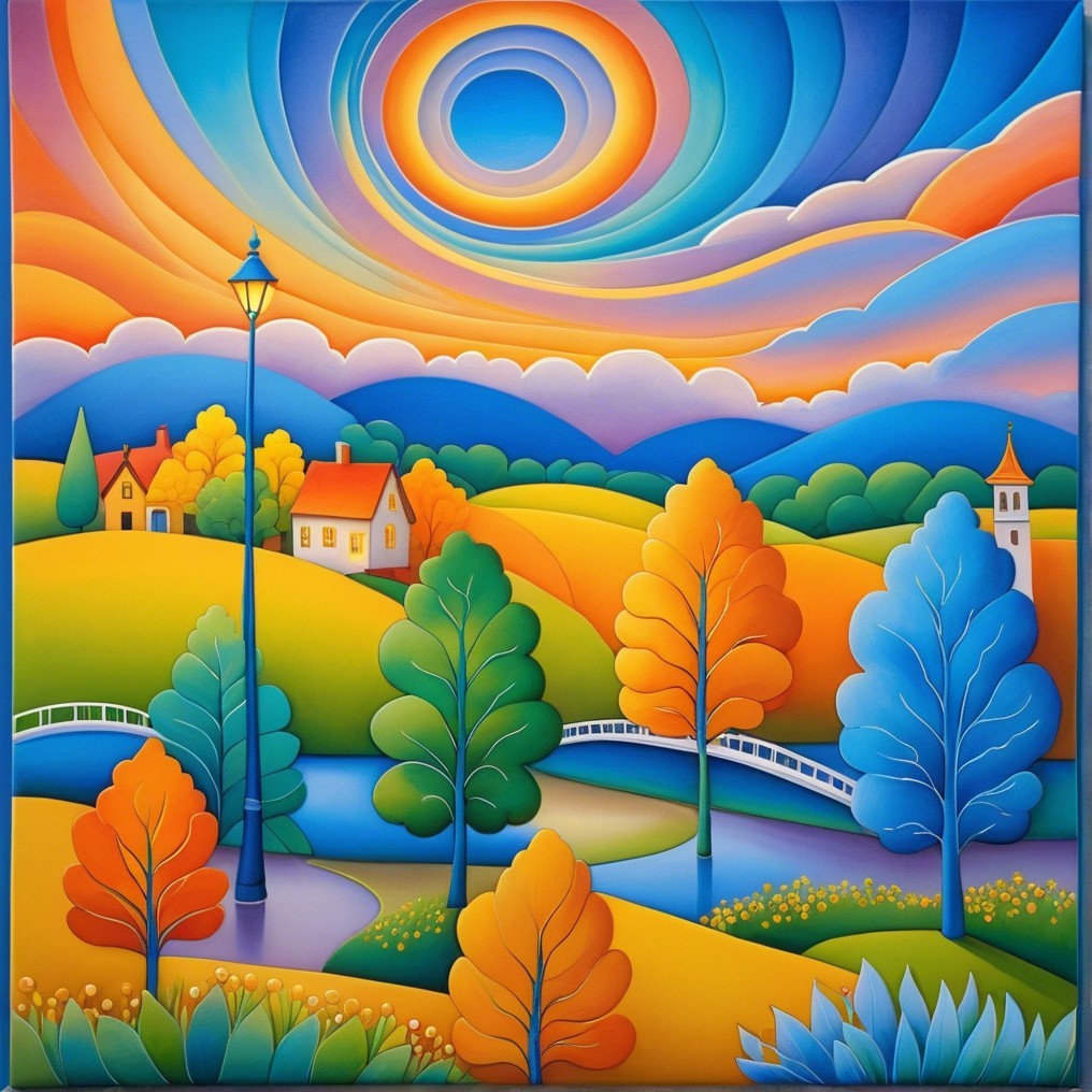 Vibrant Autumn Landscape with Rolling Hills and River