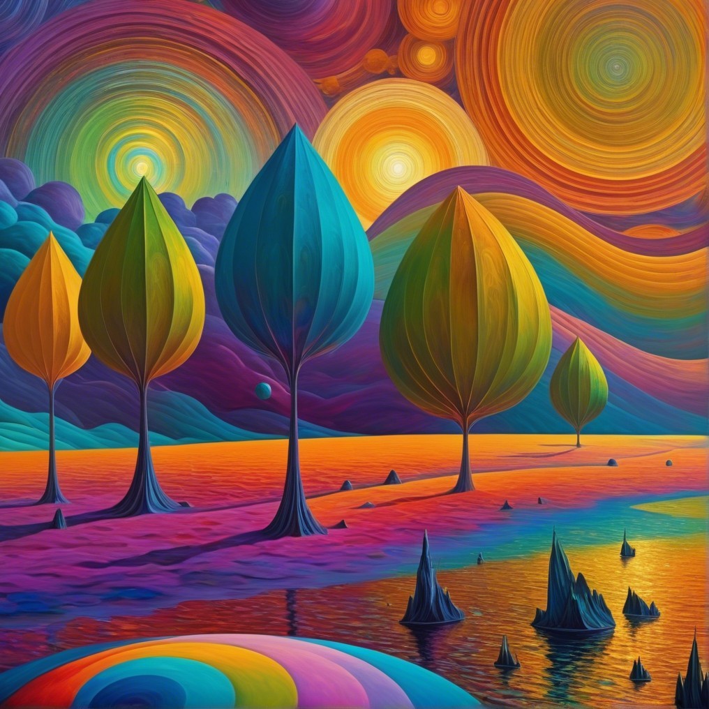 Vibrant Landscape with Whimsical Trees and Colors