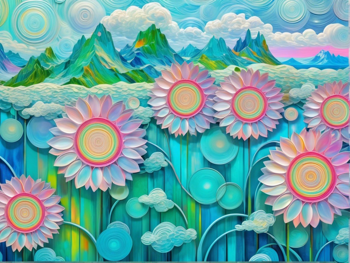 Vibrant Landscape with Mountains and Sunflowers