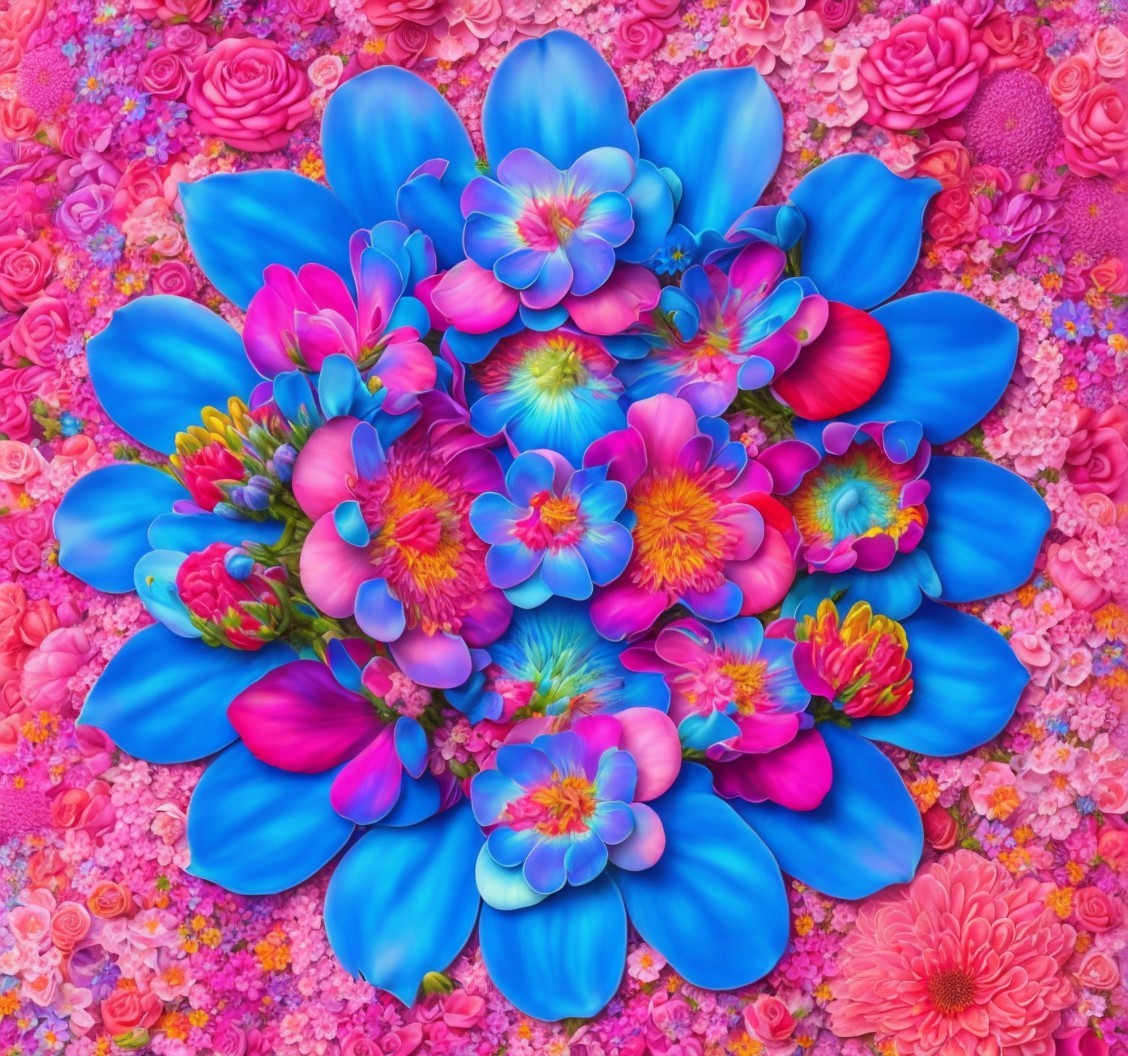 Vibrant Floral Arrangement with Blue and Pink Flowers
