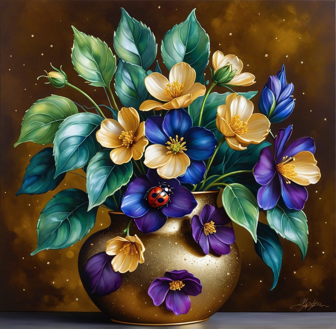 Vibrant Bouquet of Blue and Yellow Flowers in Vase