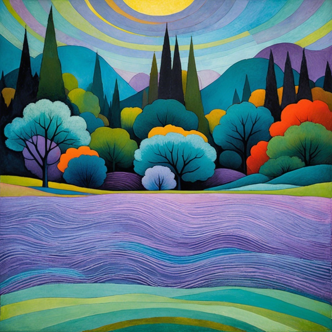 Vibrant Landscape with Rolling Hills and Colorful Trees