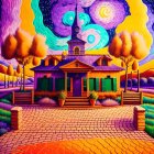 Vibrant Impressionist Painting of a Lighthouse House