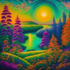 Surreal Landscape with Colorful Hills and Sky