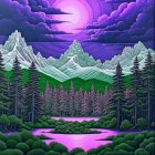 Majestic Mountains and Serene Pond Under Night Sky