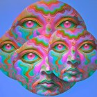 Surreal Composition of Colorful Faces with Patterns