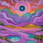 Surreal Oil Painting of Twilight Lavender Fields