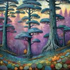 Vibrant Surreal Landscape with Colorful Hills and Trees