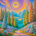 Vibrant Landscape with Towering Rock Formations and Water
