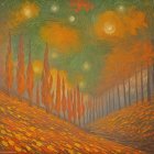 Twilight Landscape with Golden Trees and Riverbank