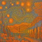Whimsical Landscape with Celestial Night Sky