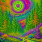 Surreal Landscape with Vibrant Colors and Trees