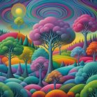 Vibrant Dream-Like Painting of Whimsical Landscape