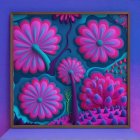 Vibrant Circular Forms in Purple and Gold on Blue