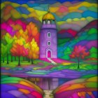 Vibrant Dreamlike Landscape with Whimsical Elements