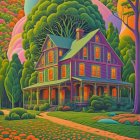 Whimsical House in a Colorful Landscape Setting