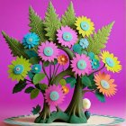 Whimsical Paper Art Scene with Colorful Tree and Figure