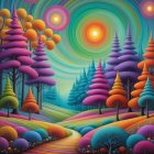 Vibrant Winter Landscape with Colorful Trees and Sky