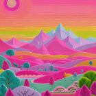 Surreal Landscape with Colorful Hills and Bubbles