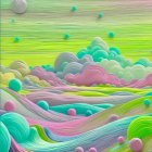 Whimsical Pastel Landscape with Rolling Hills and Clouds