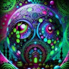 Surreal Owl Face with Vivid Colors and Patterns