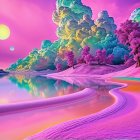 Vibrant Landscape Painting with Mountains and Lake