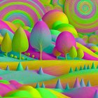 Surreal Landscape with Colorful Hills and Sky