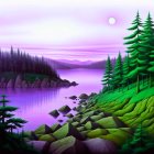 Tranquil Lake Landscape with Vibrant Hills and Sunset