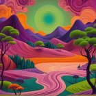 Vibrant Landscape with Colorful Mountains and River