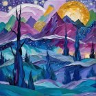 Surreal Landscape with Colorful Sky and Spires