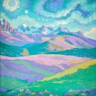 Vibrant Landscape with Rolling Hills and Mountains