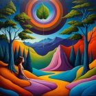 Surreal Landscape with Vivid Colors and Celestial Orb