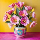 Colorful Geometric Floral Arrangement in Stylized Vase