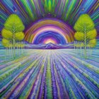 Impasto Landscape with Vibrant Trees and Sunset