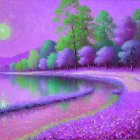 Surreal Beach Landscape with Vibrant Colors and Spheres