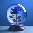 Glass Snow Globe with Blue Flower and Wood Base