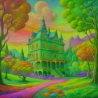 Colorful Mansion in Vibrant Autumn Landscape