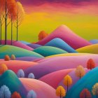 Vibrant Abstract Landscape with Colorful Hills and Sky