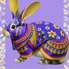 Vibrant Multicolored Rabbit with Floral Patterns