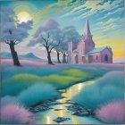 Serene Landscape with Church and Pastel Sky
