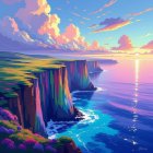 Vibrant Mountain Landscape with Starry Sky and River