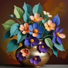 Artificial Flower Bouquet in Golden Vase with Leaves