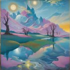 Vibrant Abstract Landscape with Pastel Mountains and River