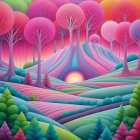 Whimsical Landscape with Vibrant Colors and Trees