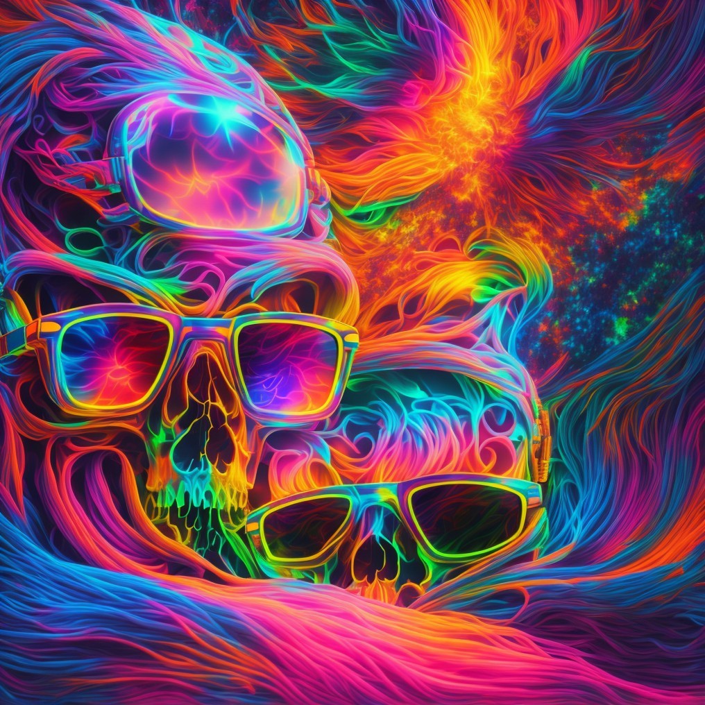 Surreal Composition of Colorful Skull Art