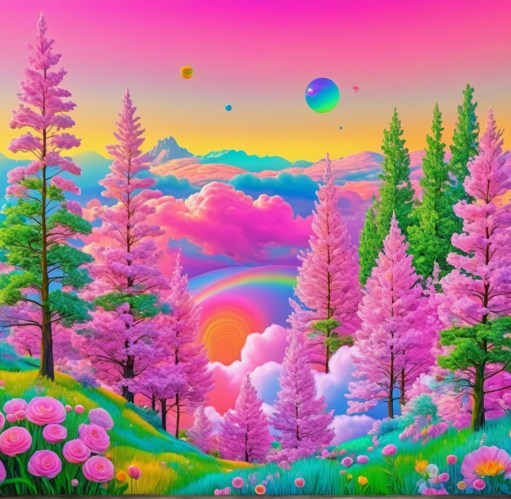 Vibrant Fantasy Landscape with Colorful Elements