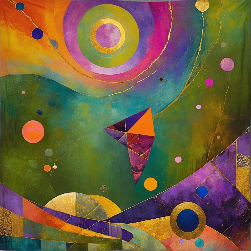 Abstract Artwork with Vibrant Colors and Geometric Shapes